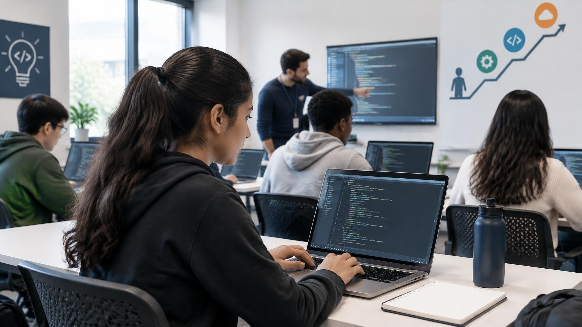 person learning programming on laptop