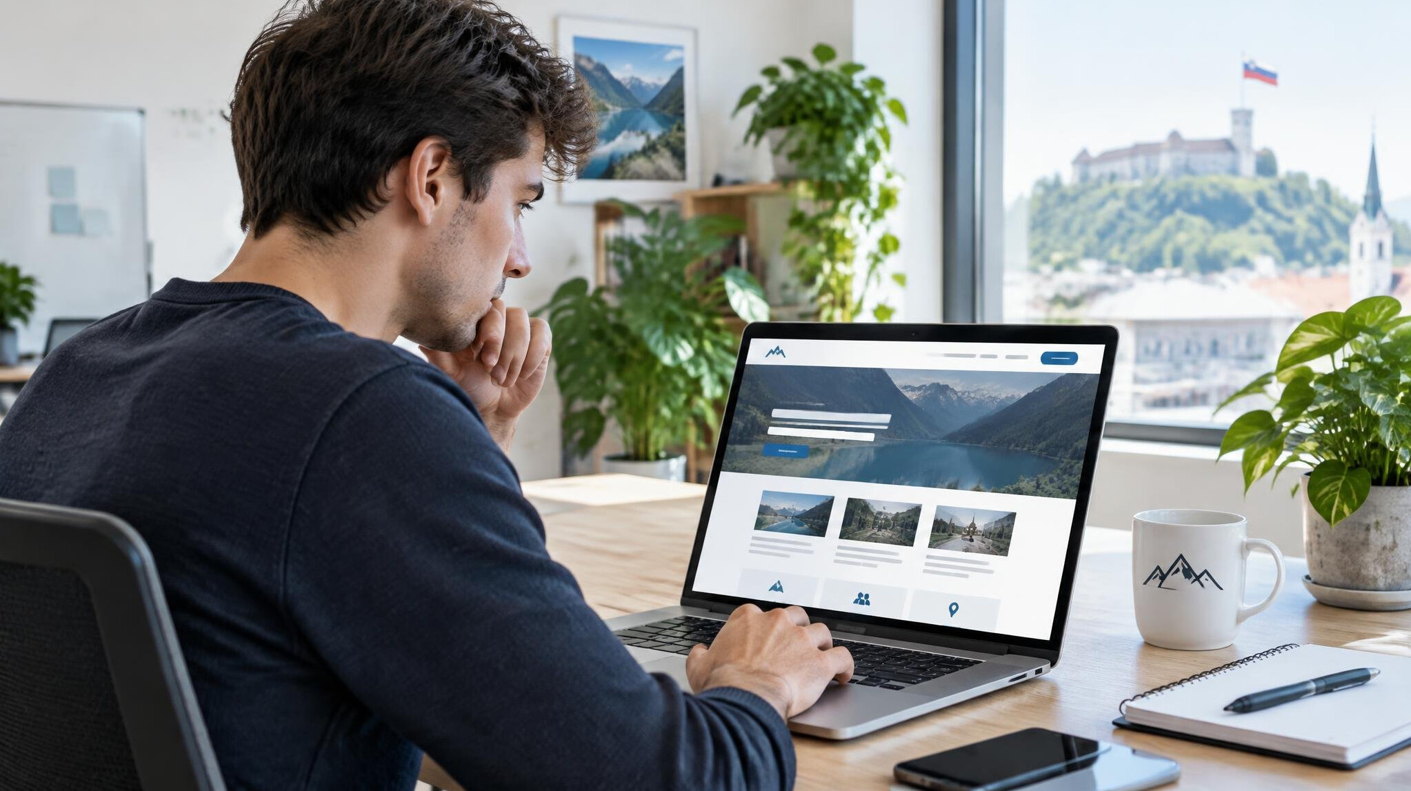 Developer reviewing a website layout on a laptop screen